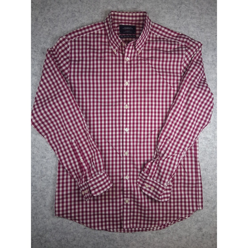 Charles Tyrwhitt Mens Raspberry Pink White Gingham Check Non Iron Extra Slim Fit